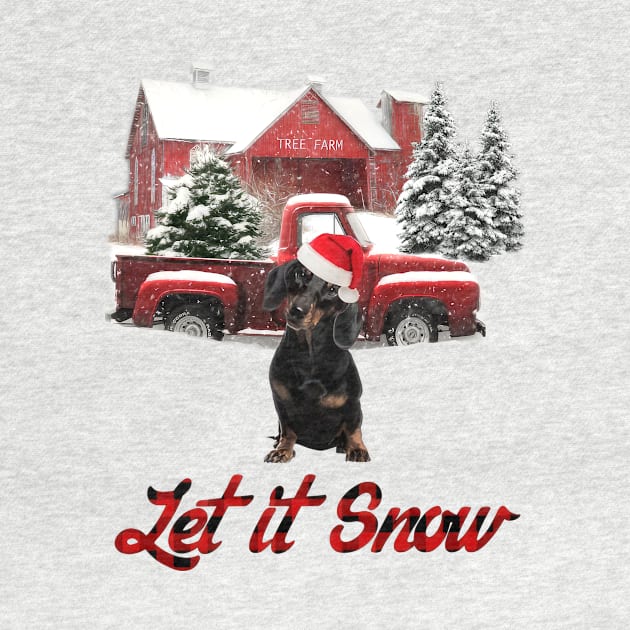 Black Dachshund Let It Snow Tree Farm Red Truck Christmas by Brodrick Arlette Store